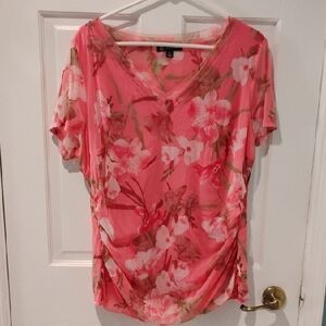 INC International Concepts Pink Ruched Short Sleeve Blouse